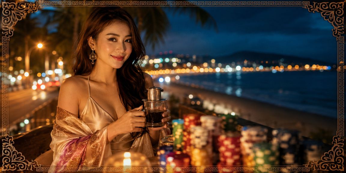 Người dùng Mũi Né vừa uống cà phê vừa thực hiện giao dịch casino trực tuyến